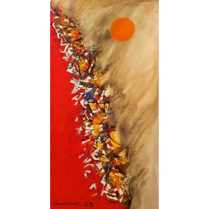 Mashkoor Raza, 36 x 72 Inch, Oil on Canvas, Calligraphy Painting, AC-MR-613